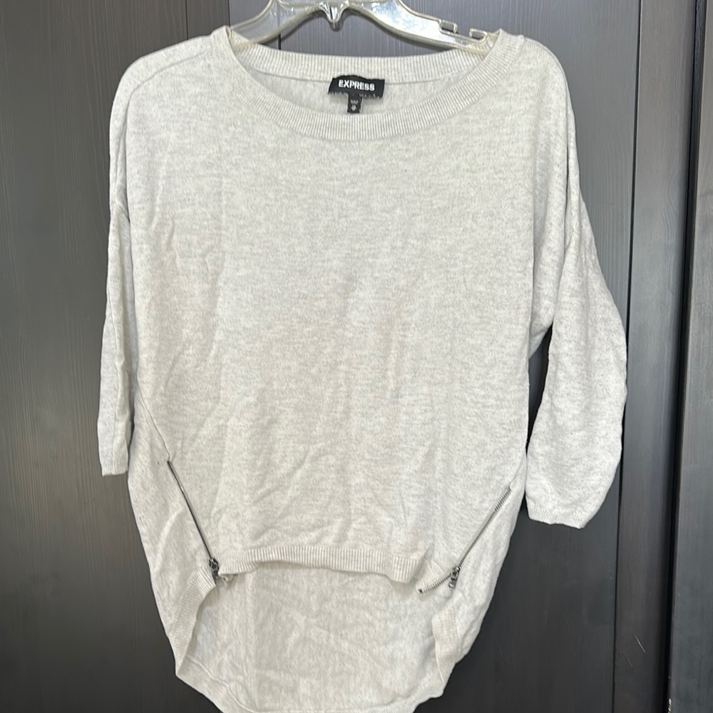 Express Light Gray Knit Top with Zipper Details size xs